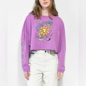 A.LAB Gayle It Will Be Ok Purple Crop Long Sleeve T-Shirt 100% Cotton Oversized